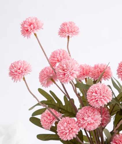 Laelfe 5Pcs Artificial Pompon Mum, Fake Kiku Flowers Silk Small Mini Chrysanthemum Ball Faux Mum Decor for Autumn Filler DIY Bouquet Centerpieces Arrangements Shower (Pink) - color: Light Pink