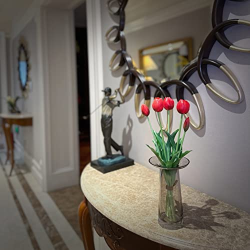 16-inch Premium Real Touch Fake Tulips, Artificial Flowers with Buds, Flexible Stem Easy to Shape, Faux Tulips (Vase not Included), 5-Pack Set of Passion Red - color: Passion Red