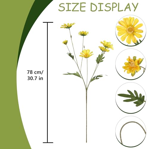 36 Heads Yellow Artificial Daisy Flowers 29.52” Silk Wildflowers 6PCS Silk Daisies with Stems for Tall Vase Home Bath Outdoor Party Garden Wedding Aisle Porch Decoration(Yellow) - color: Yellow