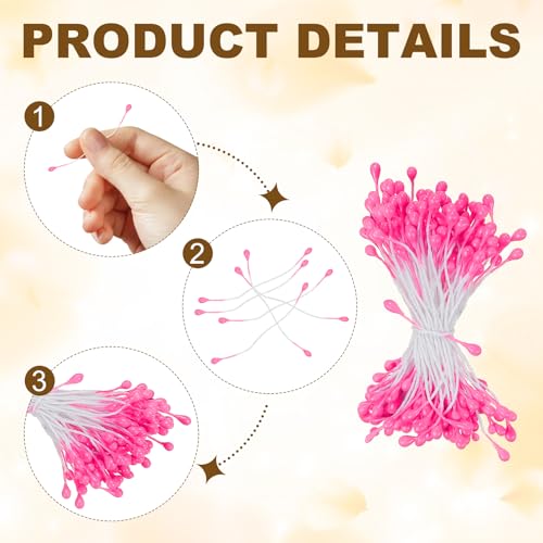 PATIKIL 3mm Double Heads Flower Stamen, 150 Pcs Artificial Flower Stamen Pistil Matt Pearl Floral Stamen for DIY Christmas Card Wedding Decoration, Dark Pink - color: Dark Pink
