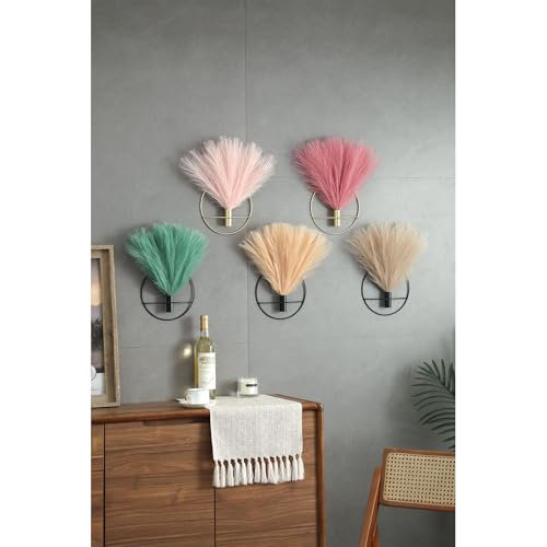 Pretty Jolly Boho Wall Decor Pampas, Wall-Mounted Metal Wall Art, Hanging Artificial Plant, Wall Decor for Living Room, Bedroom, Bathroom, Office, Dorm, Modern wall Decor (2 Pack) - color: 13-pampas-LightCoffee - Black Ring, size: S 7.8inch (Black Ring)