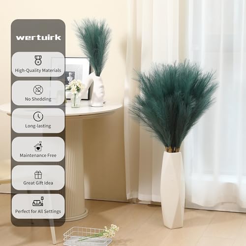 Wertuirk 9 Stems Green Pampas Grass - 38 Inch Tall Pampas Grass Decor, Fluffy Artificial Pompas Floral for Vase Filler, Wedding, Party Farmhouse and Room Decor (Green) - color: Green