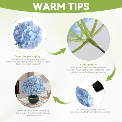 Tifuly 24 Pcs Blue Hydrangea Artificial Flowers Bulk, Faux Hydrangea Full Flowers Heads with Stems, Fake Silk Flowers for Wedding, Garden, Home, Party Decoration - color: Blue