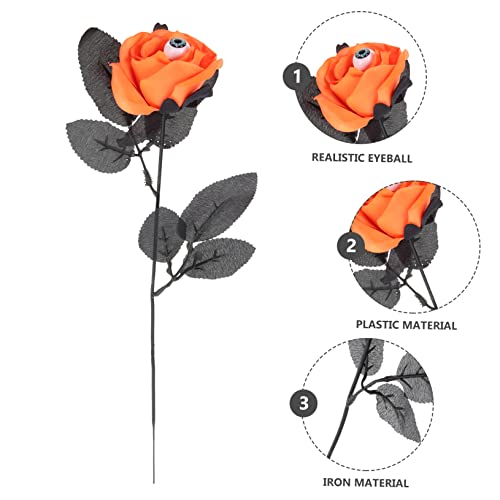Ipetboom 5Pcs Halloween Creepy Faux Roses with Iron Cloth Plastic Halloween Flowers for Spooky Party Decorations Haunted House Accents Pumpkin Yellow with Beads