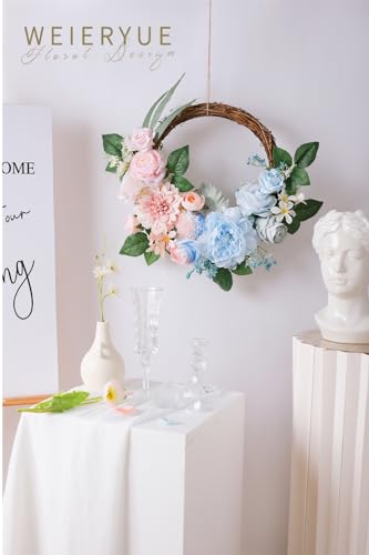 Pastel Artificial Flowers Combo Box Wedding Decor,Fake Flowers,Flowers for Decoration,Silk Flowers for Home Decor Indoor,Cake Flowers,Faux Flowers for Crafts - color: Soft Blue and Pink