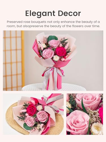 Polylove Flowers for Delivery Prime Forever Flowers Bouquet Preserved Roses Bouquet Flower Gift for Women Wife Mother Day Graduation Birthday (Hot Pink, Small) - color: Hot Pink, size: Small