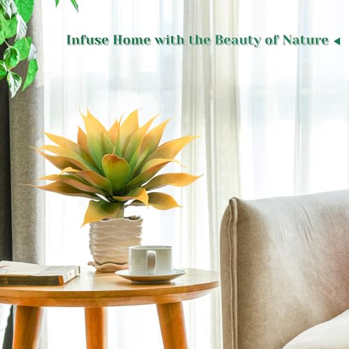 2Pack Fake Agave Plants 18 Inch Large Artificial Succulents Realistic UV Resistant Faux Aesthetic Plants for Outdoors Tropical Plant Greenery for Home Garden Front Porch Decor - 21Leaves, Yellow - color: Yellow, size: 18"- 2pcs