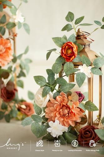 Ling's moment 6Pack 1.8ft Artificial Flowers Garland Terracotta Lantern Flower Arch Floral Centerpieces Burnt Orange Wedding Aisle Chair Flowers for Mantel Table Cake Decoration（not including lanterns - color: Or-sunset Terracotta