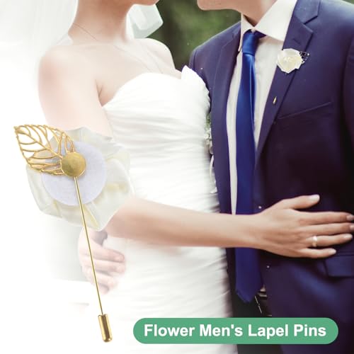 M METERXITY 1-Pack Flower Lapel Pins for Men, Golden Leaf Rose Boutonnieres Pin Groom Boutonnieres for Wedding/Dance/Party, Men Lapel Pins for Suits Satin Flower Corsage [Cream White] - color: Cream White