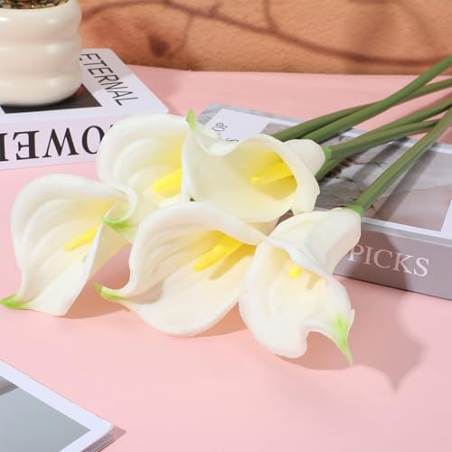 10 Pcs Artificial Calla Lily White Flowers, 26" Long Stem Artificial Flowers for Tall Vases, Wedding Centerpieces & Bridal Bouquets, Realistic White Calla Lilies for Home & Office Decor
