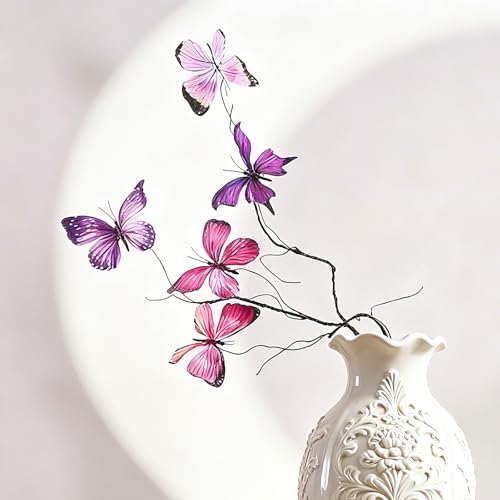 Artificial Butterfly, Silk Butterflys, Butterflies for Crafts for Floral Arrangements, 3D Butterfly Stakes Decor, Patio Plant Pot, Flower Bed Home Decor - color: Purple Series-1 Branch
