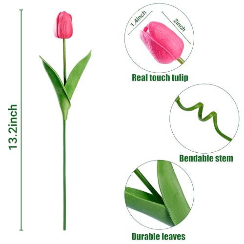 Sggvecsy 15 Pcs Fake Tulips Artificial Flowers Real Touch PU Faux Flowers Tulip Stems for Wedding Spring Bouquet Floral Arrangement Home Party Office Decorations for Mother's Day (Dark Pink) - color: Dark Pink, size: 15 Pcs