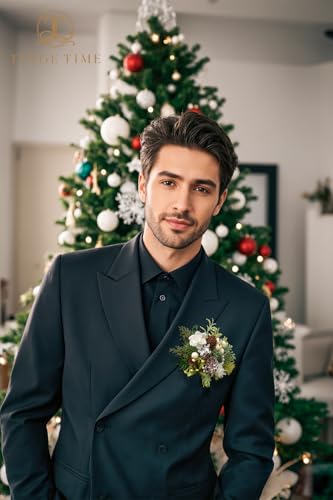 TINGE TIME Single Pocket Boutonniere for Man Groom, Best Man Boutonniere for Wedding, Prom, Homecoming, Anniversary, Graduation, Christmas Dinner (Christmas White) - color: Xmaswhite
