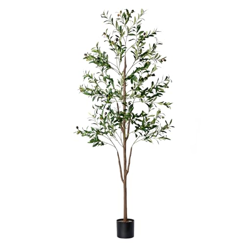 Olive Tree, 6FT Tall Faux Olive Tree with Lights Moss and Planter, Olive Trees Artificial Indoor with Realistic Wood Trunk and Lifelike Fruits, Fake Olive Tree for Home Office Living Room Decor
