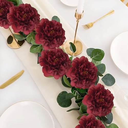 20 Pcs Artificial Flower Peonies, 5" Silk Fake Peonies with 6" Stems No Leaf, Faux Peonies Flowers for Decoration Wedding Home Party Centerpiece Decor Floral Art (Wine Red) - color: Wine Red
