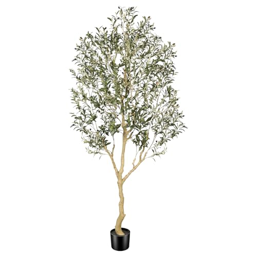 Realead 8ft Faux Olive Tree - Tall Artificial Olive Tree Indoor with Large Olive Branches and Realistic Leaves - Large Fake Olive Tree for Home Office Living Room Decor - size: 8ft