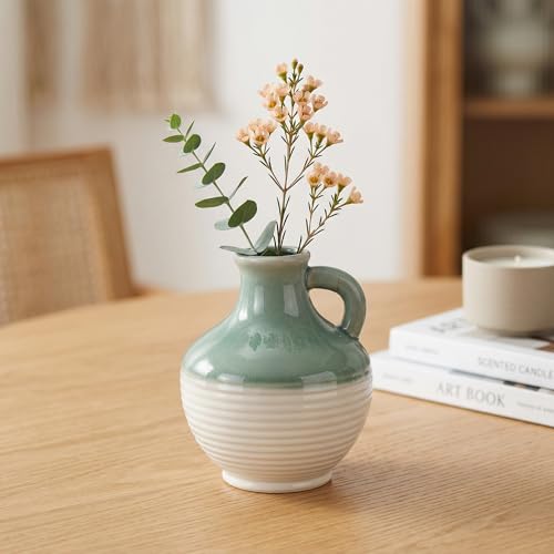 Sunddo Green and White Vase for Living Room, 6 Inch Small Ceramic Vase, Modern Pitcher Flower Vases Home Decor, Office Desk, Windowsill, Bathroom, Wedding Table Decor - color: Mist Green, size: 6 Inch