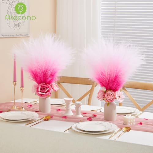 Alecono 𝟯𝟬𝙋𝙘𝙨 Pampas Grass 17in, Gradient Hot Pink Faux Pampas Grass Decor for Home Decoration, Wall Decor for Wedding Centerpieces Party Decorations (Gradient Hot Pink) - color: Gradient Hot Pink, size: 30pcs