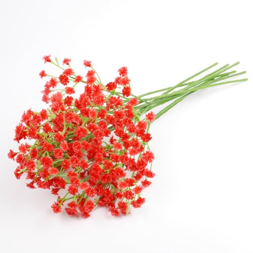 6 Pcs Babys Breath Artificial Flowers, Fake Babys Breath Flowers for Wedding Floral Arrangement Party Decor, Red - color: Red