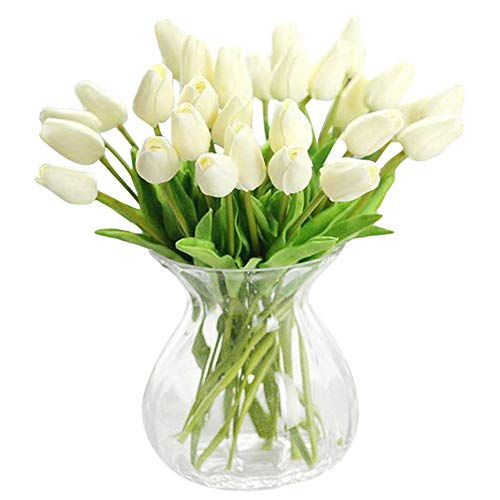30 pcs Real-Touch Artificial Tulip Flowers Home Wedding Party Decor (Off White) - color: Off White