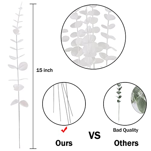 FEQO 72 Pcs White Eucalyptus Stems Artificial Leaves Faux Eucalyptus Stems Branches 15 inch for Wedding Bouquet Home Decor - color: White, size: 72 pcs