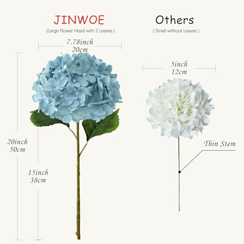 JINWOE Grey Blue Large Lifelike Silk Artificial Hydrangeas, 5Pcs 20Inch Full Fake Flowers for Bouquet Table Centerpieces Wedding Indoor Home Outdoor Baby Showers Decoration - color: Grey Blue