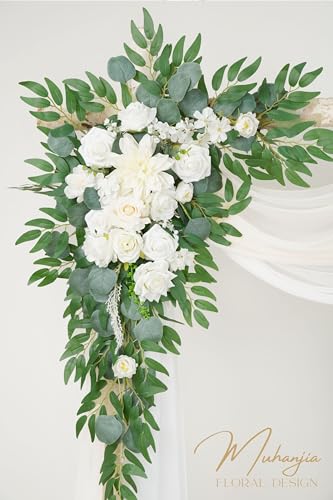 Muhanjia Artificial Arch Flowers Kit(Pack of 4),2Pcs Artificial Flower Arch Decor, 2Pcs Drapes, Ceremony and Reception Background Rose Decoration, White Champagne Floral Party and Outdoor Decor - color: White Champagne