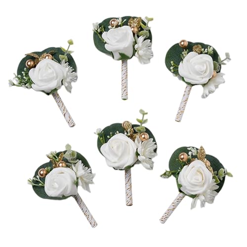 6Pcs Artificial Foam Rose Boutonnieres for Men Wedding Prom(White) | Faux Foam Rose Boutonnieres for Wedding Prom Groom Groomsmen Party Homecoming Suit Decoration - color: 6pcs White Boutonniere-c