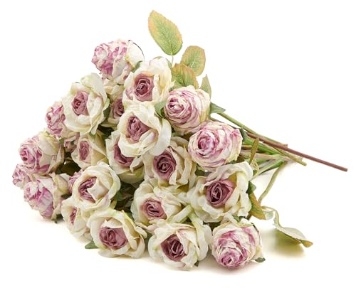 PONKING Rose Artificial Flower 28pcs Realistic Faux Silk Roses Fake Flowers Bouquets Arrangements Decor for Wedding Spring Mother's Day, Home Table Decorations, Light Purple Flower - color: A 28pcs Light Purple Rose