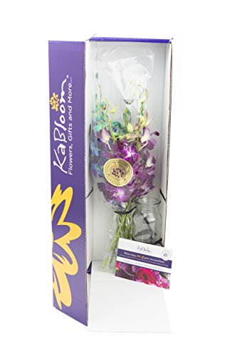 KaBloom - Midnight in the Tropics Bouquet of Blue and Purple Orchids from Thailand with Vase - Fresh Flowers for Birthday, Valentine's & Mother's Day - color: Blue and Purple, size: 10 count, style: With Vase