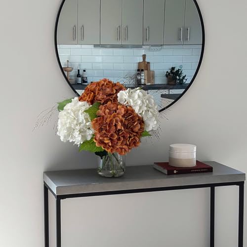 YalzoneMet 2 White 2 Orange Brown Hydrangea Artificial Flower Lifelike 21'' Long Stem Real Touch Hydrangea Latex Flower Bouquets for Fall Home Decor Bronze Vintage Boho Table Centerpiece - color: White Orange Bronze