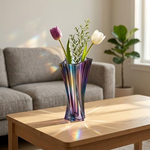Crystal Glass Vase – Heavy Crystal Vase for Flowers with Weighted Bottom, Thick Durable Decorative Vases for Modern Home Decor, 9.8″ 3.5lb Clear Centerpiece (Heavy Color X 2) - color: Heavy Color X 2