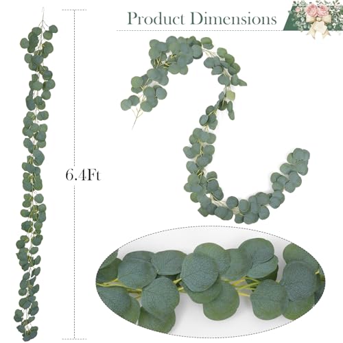 2-Pack Artificial Eucalyptus Leaves Garland, Realistic Artificial Plants, Fake Plants, Hanging Greenery Garlands with Lifelike Leaves, for Wall, Outdoor, Wedding, Party & Home Decor, 6.4 Feet/Pcs