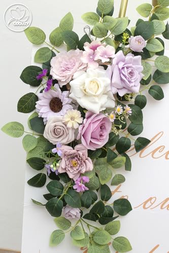 Odouzy Pack of 2 Wedding Arch Decorations Artificial Hanging Flowers Floral Swag for Wedding Welcome Sign Backdrop Balloon Arch Home Party Bridal Ceremony Reusable(Purple) - color: Purple