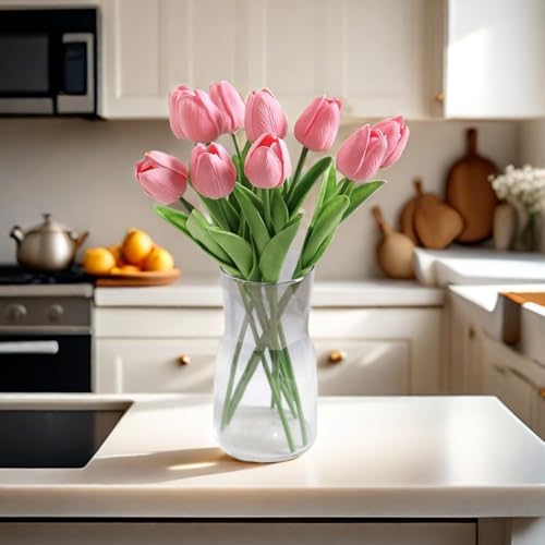 PU Real Touch Tulips Artificial Flowers 30Pcs Fake Flowers Arrangement Bouquet for Home Office Wedding Decoration (Pink) - color: Pink 30pcs