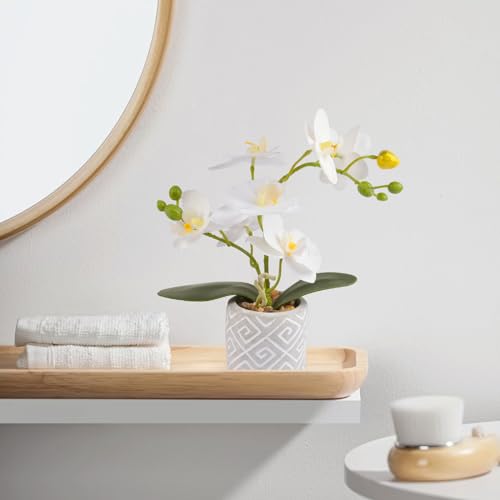 Artificial Orchids Flowers in Pot, Real Touch Faux Orchids Flowers with Vase Small Fake Orchids White Potted Plants for Table Centerpiece Office Room Wedding Kitchen Decoration