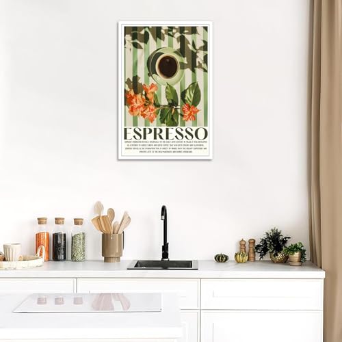 Funny Espresso Coffee Poster Trendy Kitchen Canvas Wall Art Green Coffee Cup On Table Floral Aesthetic Prints Painting For Living Room Kitchen Cafe Bar Wall Decor 16x24in Unframed - color: style 01, size: 16"L x 24"W