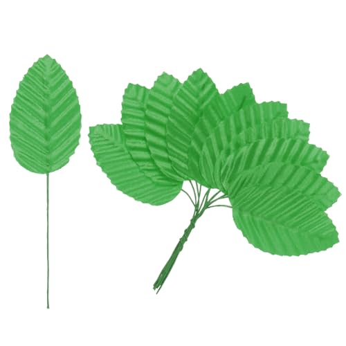 M METERXITY 100-Pack Artificial Silk Leaf, Faux Wire Single Leaves, Fake Flower Leaf with Stem for DIY Bouquet/Wreaths/Wedding/Garland/Party Decorations, Fake Rose Craft Leaves [Light Green] - color: Light Green