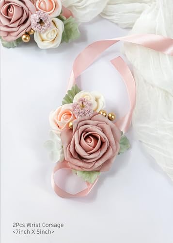 Set of 2 Wrist Corsage Wristlet for Wedding Bridesmaid Mother Grandmother for Bridal Shower Wedding Artificial Roses Flower Prom Dusty Blush Pink - color: Dusty Blush Pink