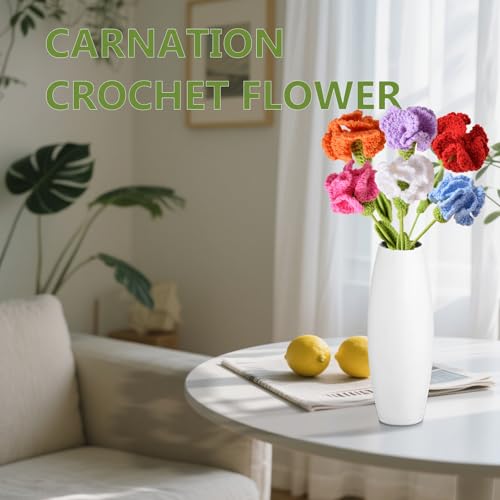 6Pcs Handmade Carnation Crochet Flower Bouquet, Completed Carnations Artificial Flower, Carnation Flower Wedding Bouquet (6 Colors) - color: 6 Colors