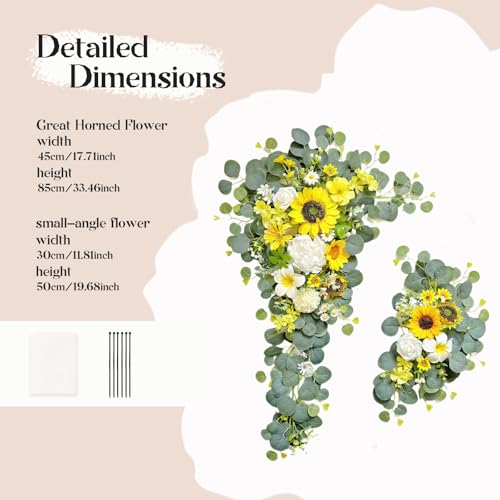 Odouzy Wedding Arch Flowers Kit,Artificial Flower Arch Decor,2pcs Artificial Flower Arrangement for Wedding Decor Reception Backdrop Floral Decorations (Yellow&Sunflower) - color: Yellow&sunflower