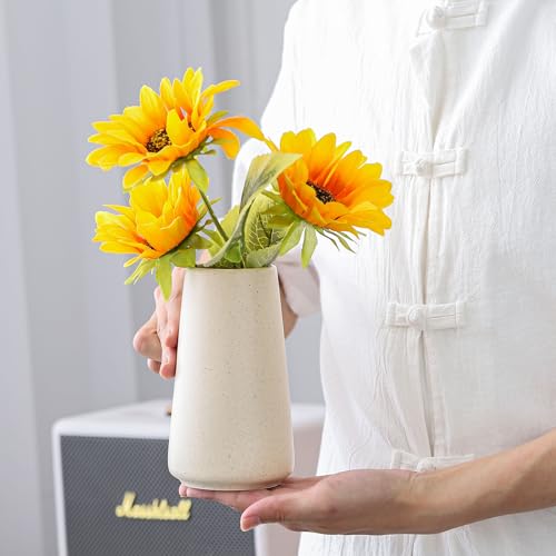 Beige Vase - Beige Ceramic Vase, 6“ Neutral vase Home Decor, Boho Off White Cream Vases for Flower, Minimalist Modern Ivory vases for Centerpieces, Room Decor, Living Room, Bedroom or Gift - color: Beige, size: Small