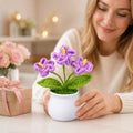 Crochet Flower Bouquet,Forget Me Not Flowers Pot Crocheted Flowers for Women Mom Wife, Perfect for Home Decorations Office Desk