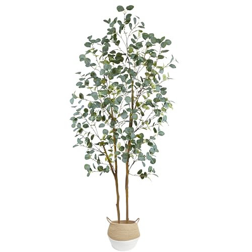 Warmplants Artificial Eucalyptus Tree, 7ft Tall Silk Leaves Fake Plant with Basket for Outdoor Indoor, 83'' Faux Eucalyptus Trees for Home Office Livingroom Floor Décor - color: Eucalyptus, size: 7ft