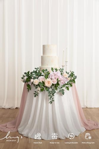 Ling's Moment Wedding Artificial Welcome Sign Flowers Swag Arch Floral Garland Decorations Beige & Pink for Ceremony Reception Entrance Entryway Party Banquets Easel Wall Home Outdoor(NOT Include Sign - color: Pk- Powder Pink & Berry Pink