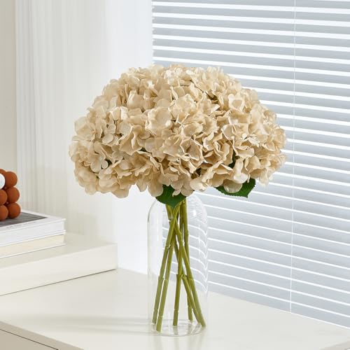 8pcs Fake Flowers Silk Hydrangea Artificial Flowers Bouquets Faux Hydrangea Stems for Home Table Centerpieces Wedding Party Decoration - color: Beige