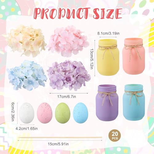 Norme 16 Pcs Easter Table Centerpieces Decorations Include 4 Artificial Flowers 4 Vases 8 Easter Eggs with 20 Bamboo Skewers, Egg Hydrangea Flowers with Vase, Spring Flower Arrangement for Home Decor