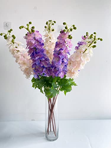 YalzoneMet 3pcs Purple Delphinium Artificial Flower 31.5'' Long Stem Fake Larkspur Lifelike Real Touch Delphinium Latex Flower for Tall Vase Home Table Decor Wedding Flower Arrangement Decoration - color: Purple