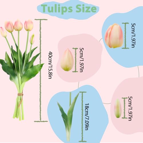 15 Pcs Meat Pink Artificial Tulips Fake Flowers, Premium Latex Lifelike Texture, UV Resistant Waterproof Faux Tulip Bouquets with Snap-on Petals for Outdoor, Home, Wedding Decor - color: Meat Pink