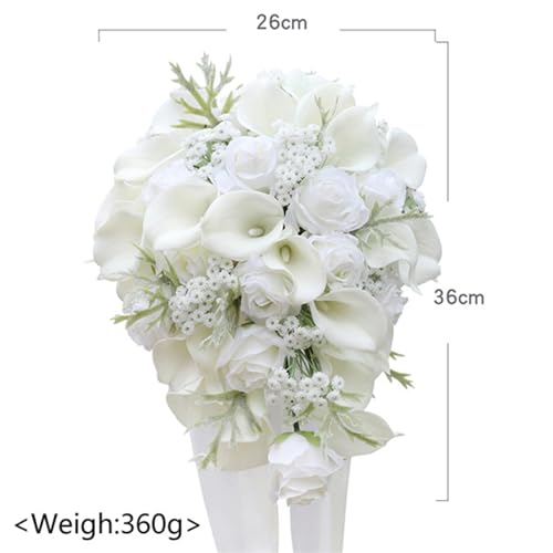 Wedding Bouquets for Bride Artificial White Calla Lily Water Drop Waterfall Bouquets Bridal Cascading Bouquet Flowers for Wedding Bridal Shower Ceremony Anniversary (White Bouquets) - color: White Bouquets